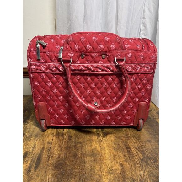 Vintage RARE Vera Bradley RED Rolling Carry On Luggage Tote Duffle Bag 17x15x9 - Picture 4 of 9